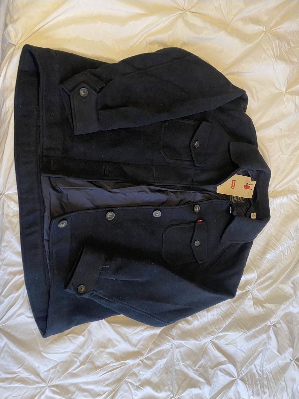 Levi's Navy Wool Blend Pea Coat with Button Front